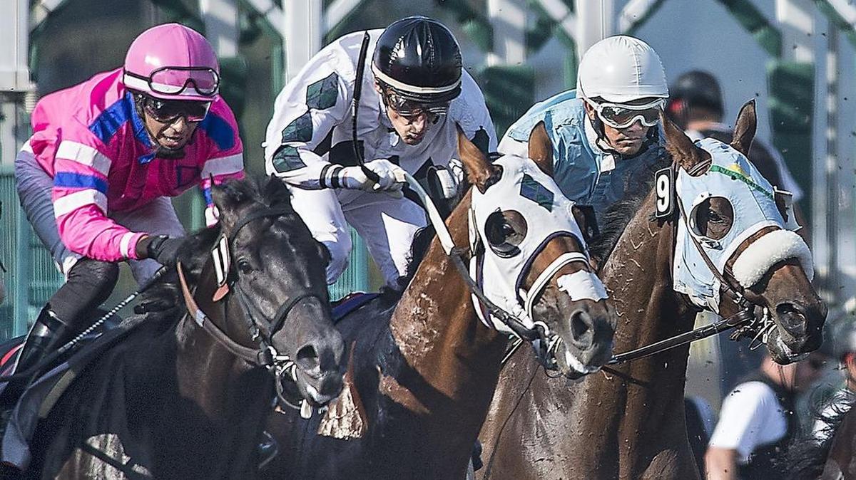 
Stryker Phd and jockeey Leslie Mawing, right, rallied from last place to win the Longacres Miles at Emerald Downs last year.
