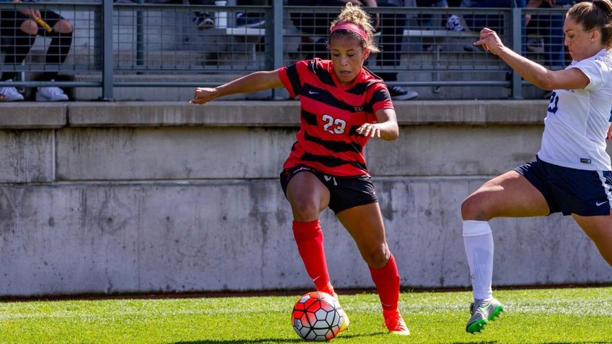 Seattle University forward Brie Hooks (23) makes a move on the ball during the Sept. 18 game against Gonzaga in Seattle. The Redhawks won, 1-0.