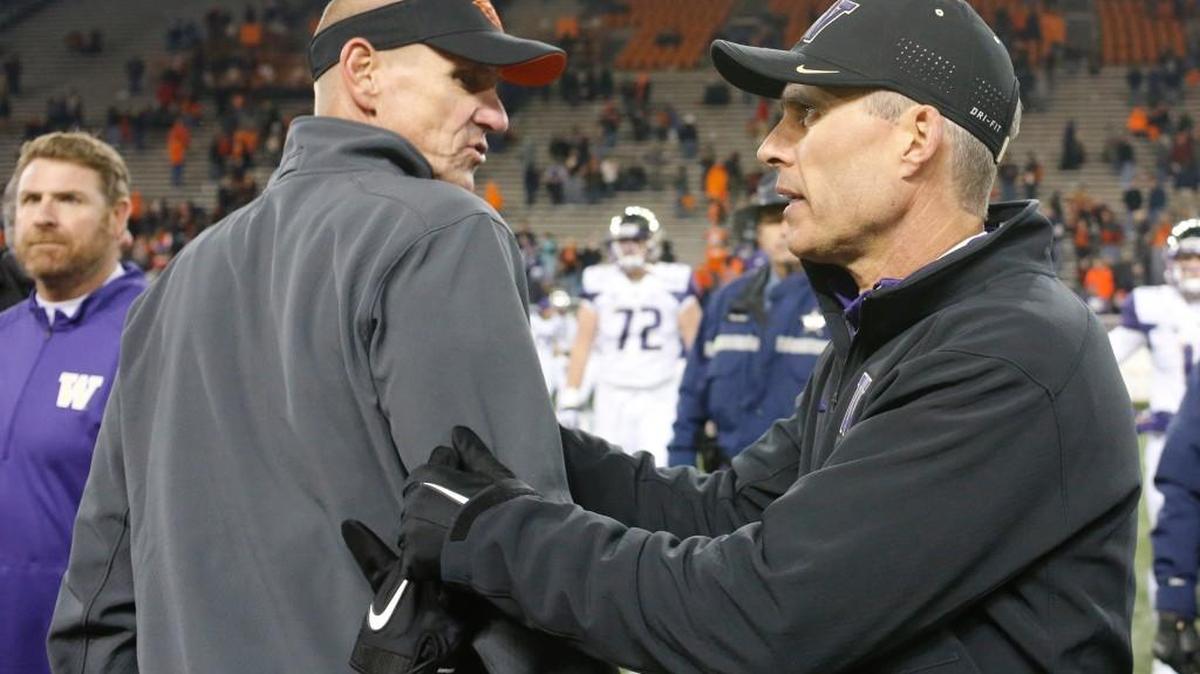 Even with a loss in the Apple Cup, the Washington football team could earn a bowl berth, though coach Chris Petersen, right, would rather just defeat Washington State.