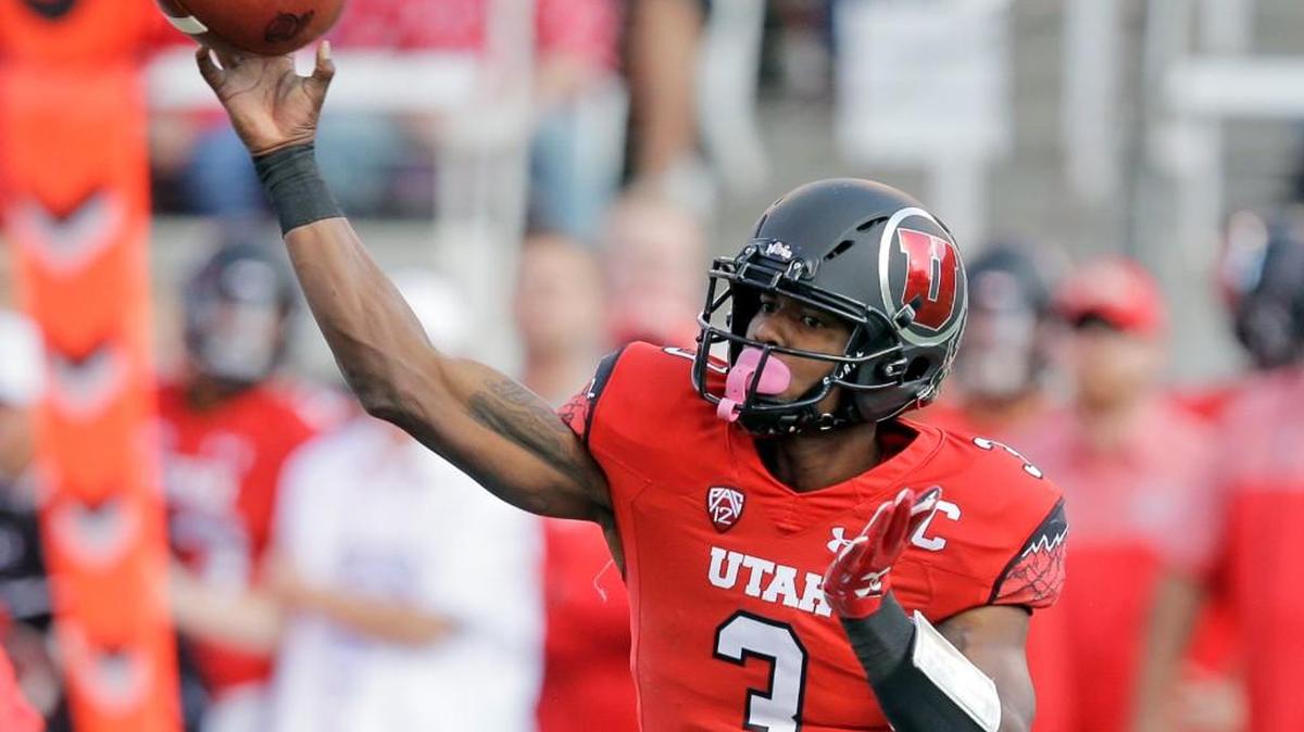 Utah quarterback Troy Williams (3) passes the ball in the first half during an NCAA college football game against Washington, Saturday, Oct. 29, 2016, in Salt Lake City. Ex-Husky Williams’ final stat line – 14-for-31 passing for 163 yards and two touchdowns – will do little to make Huskies coaches wish he had stayed at Washington instead of transferring following the 2014 season.