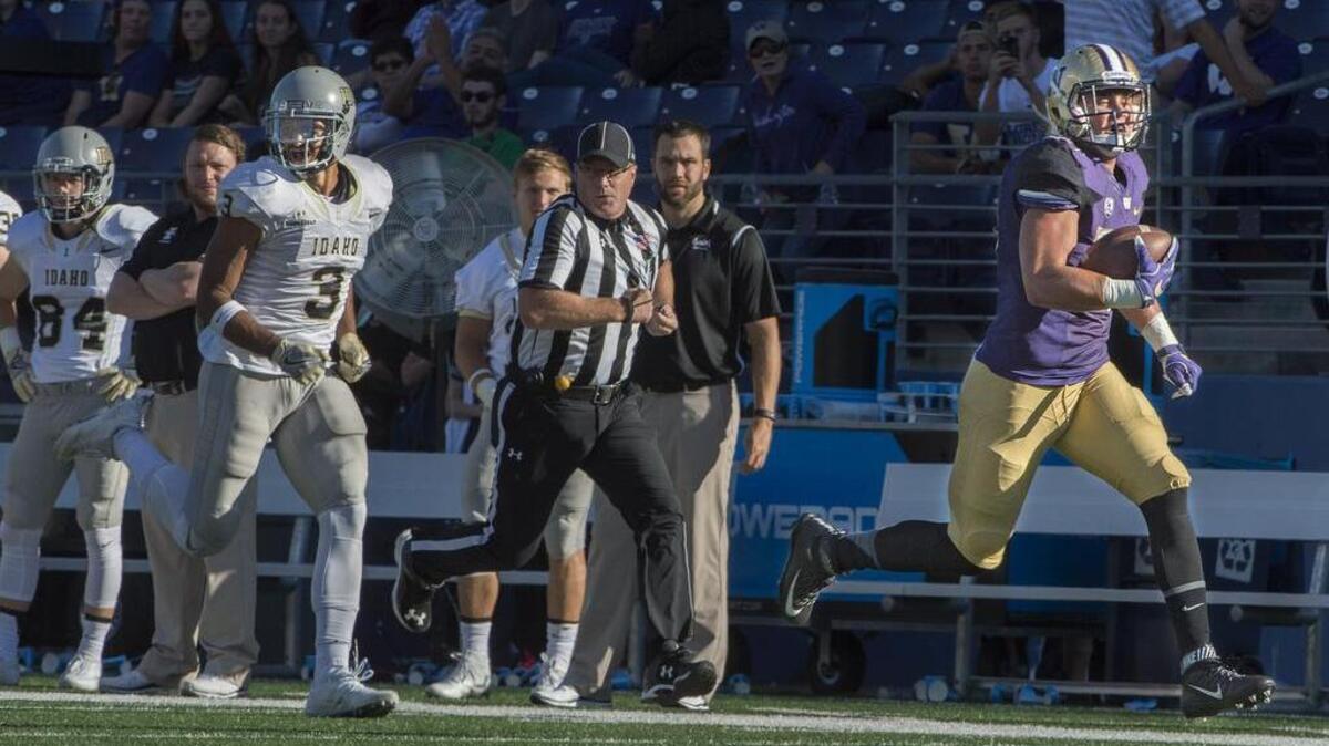 UW’s Connor O’Brien returns an interception 46 yards for a fourth-quarter score. It was the first career touchdown for the fourth-year junior.