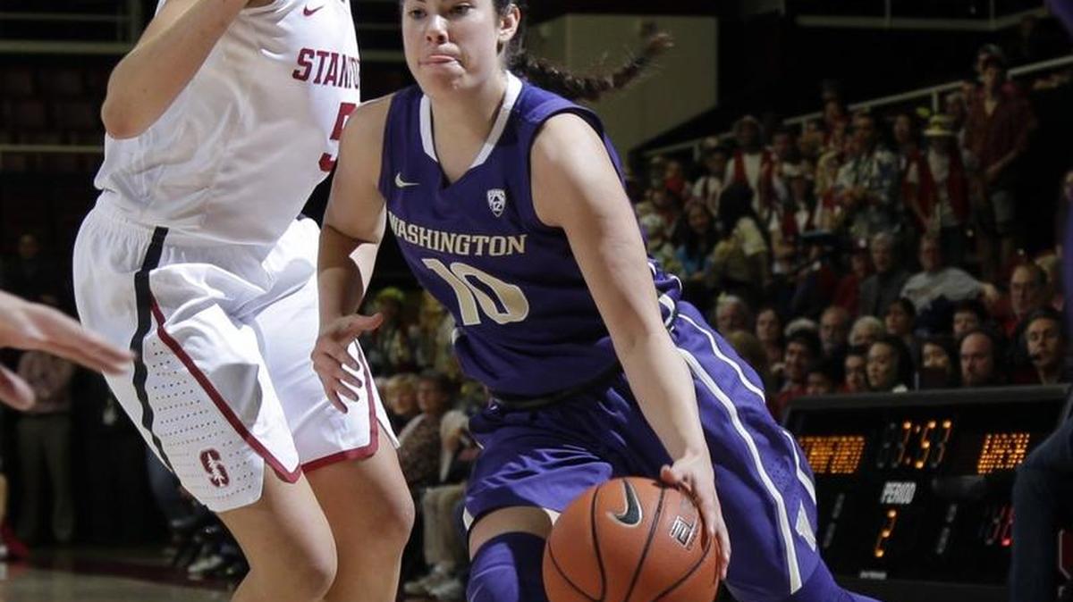 UW’s Kelsey Plum (10) dribbles past Stanford’s Kaylee Johnson during a game Jan. 29. Plum is the second-best scorer in the nation averaging 27.1 points per game.
