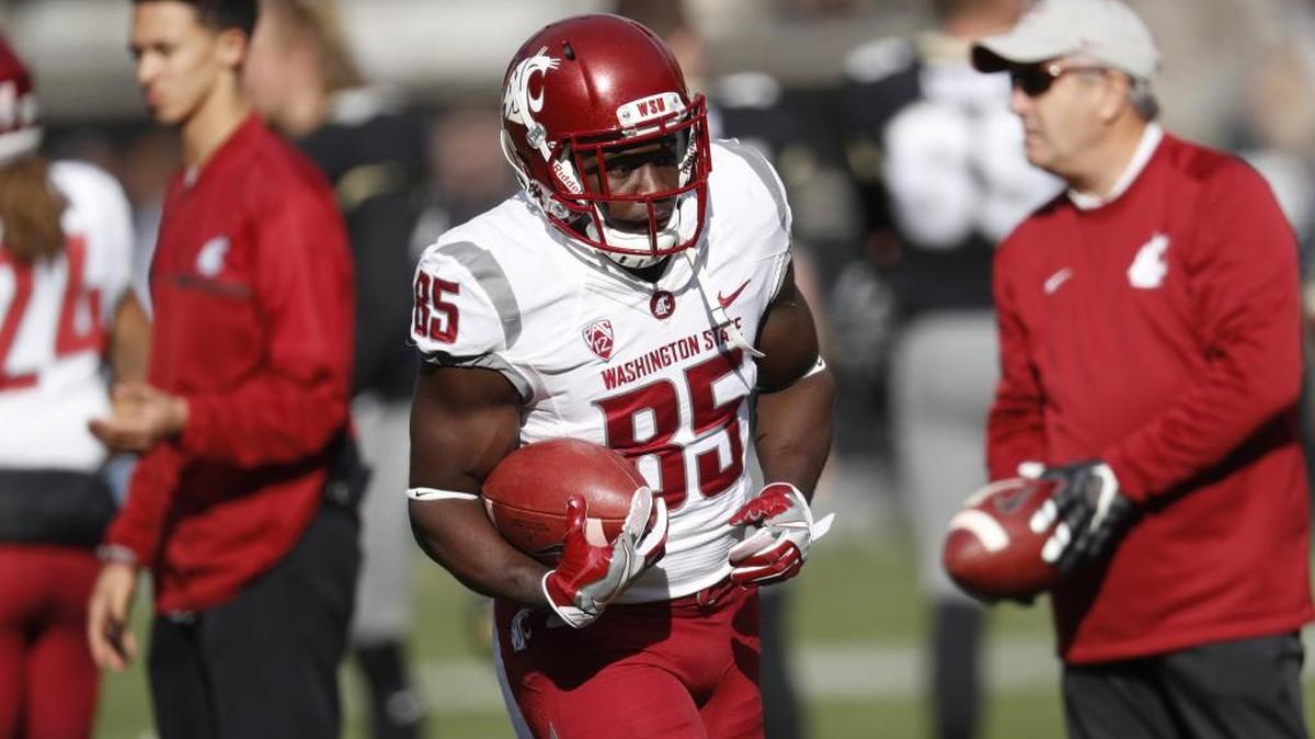 Washington State Cougars wide receiver John Thompson (85) warms up before the first half against Colorado on Saturday. The former Bethel High School standout is getting a chance to start for WSU with the injury to River Cracraft.