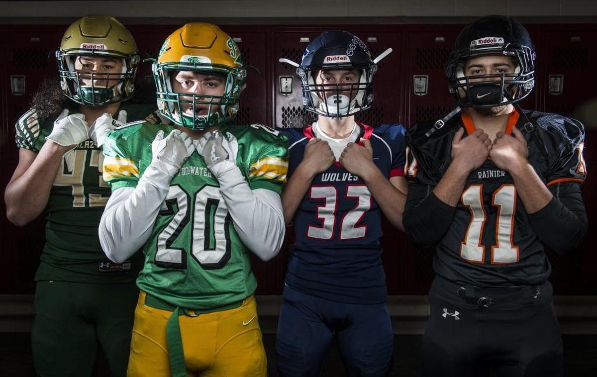 From left: Timberline’s Jamin Faalogo, Tumwater’s Connor Clark, Black Hills’ Wyatt Rollman, and Rainier’s Zach Lofgren.