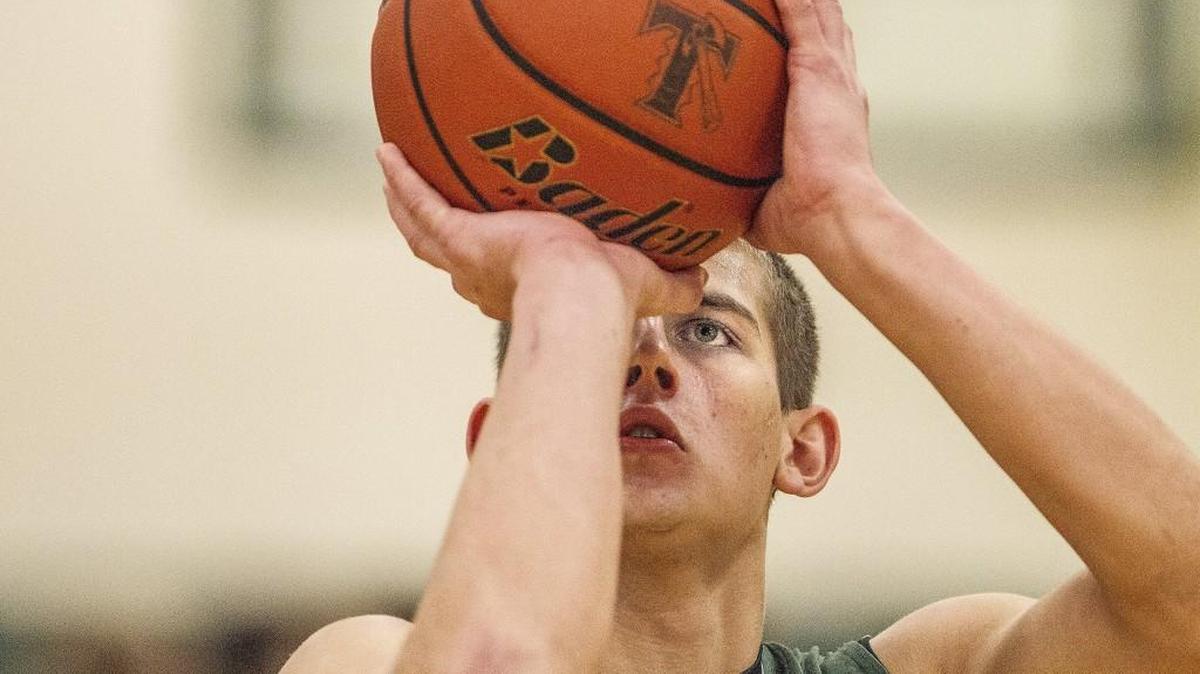 Wichita State signee Erik Stevenson shoots free throws during a boys basketball game against Peninsula on Friday, Jan. 12, 2018 in Purdy. Timberline won 62-52.