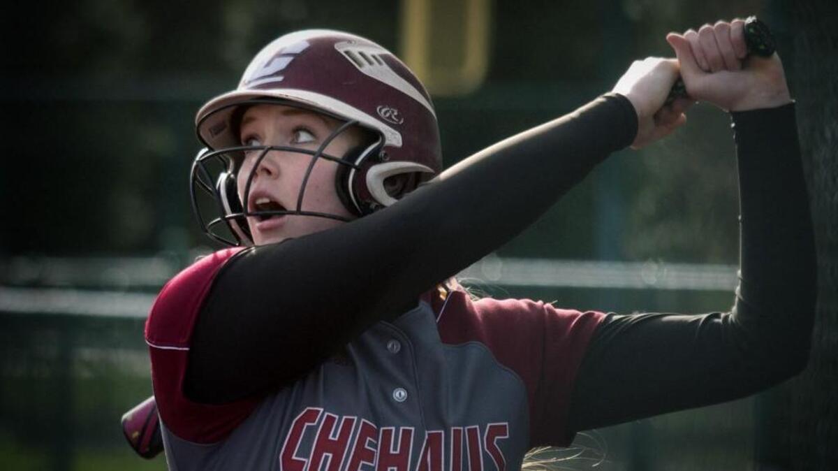 W.F. West’s Lexie Strasser, who was named the 2A Evergreen Conference pitching MVP last season along with teammate Ashlee Vadala, bats against Olympia at Regional Athletic Complex in Lacey. The Bearcats finished third in the 2A state tournament last season.