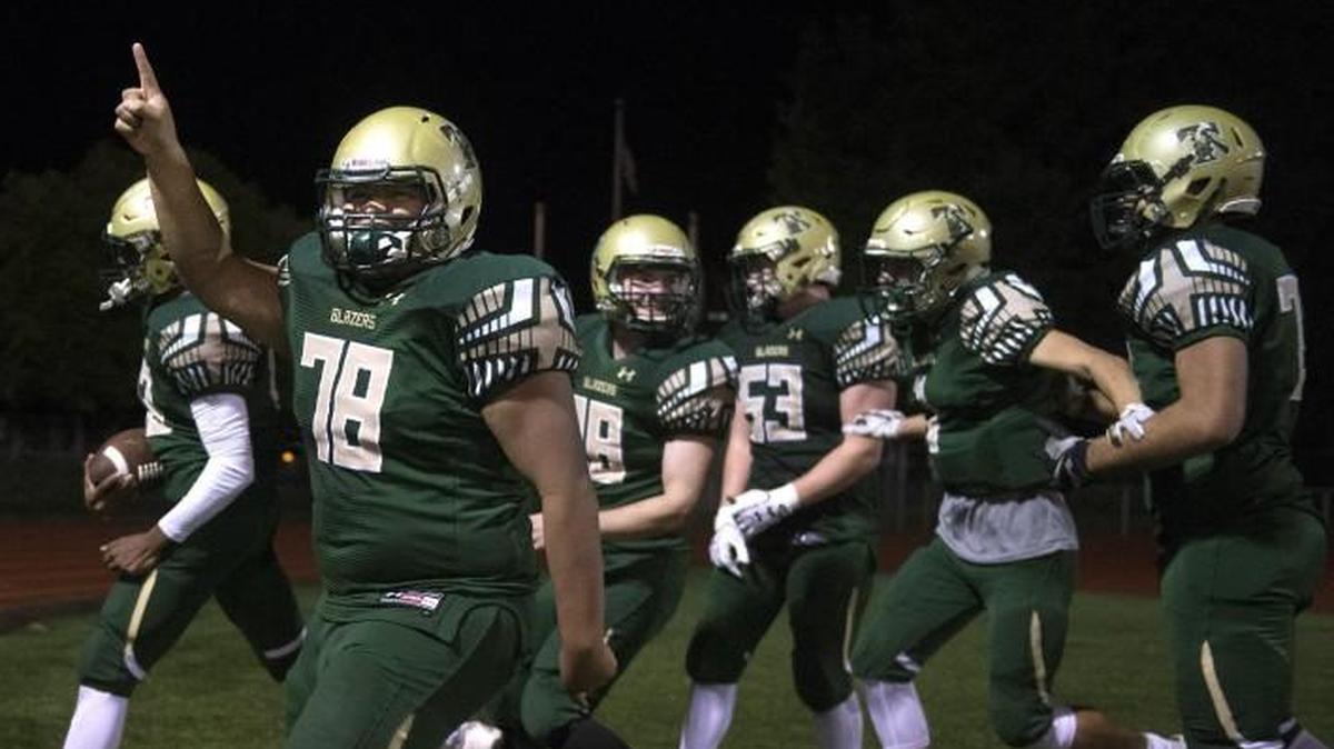 Timberline sophomore lineman William Lafaele celebrates after defeating 3A defending state champion Kamiakin last week. Now, the Blazers get Bellevue.
