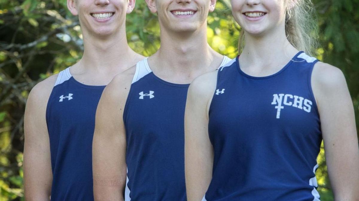 
Luke Bredeson, from left, Luke Schilter, and Megan McSheffrey are the current anchors of a highly successful Northwest Christian cross country program.
