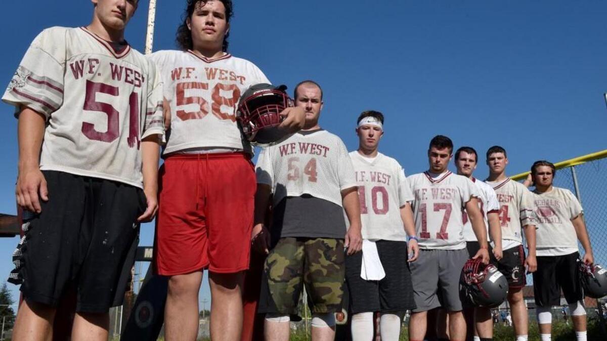 W.F. West’s line won’t be hurting with, from left to right, Hunter Arredondo, Tyler Pallas, Tysen Paul, Brayden Bennett, Joey Wylam, Kevin Clevenger and Brayden Bostwick.