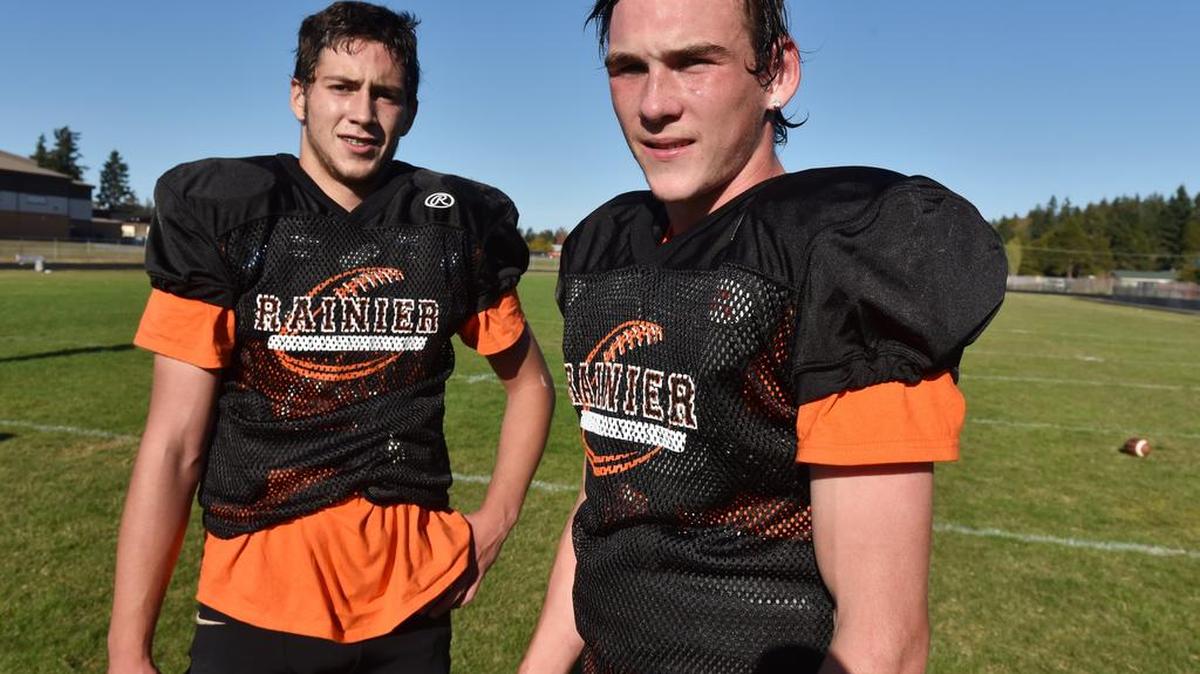 Rainier is 4-0 and has outscored opponents 187-35. Quarterback Zach Lofgren, left, and running back Devan Stancil have combined for 12 collective touchdowns.