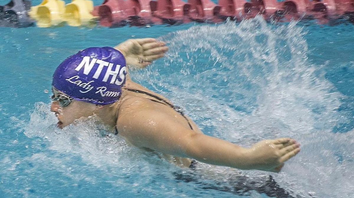 North Thurston's Maya Lawson Rivera displays a powerfull butterfly stroke in the girls 200 meter Individual Medley Saturday 11/14/15 during the girls 3A State swimming championships at the King County Aquatics Center in Federal Way. Rivera took third in the competition with a time of 2:09.06.