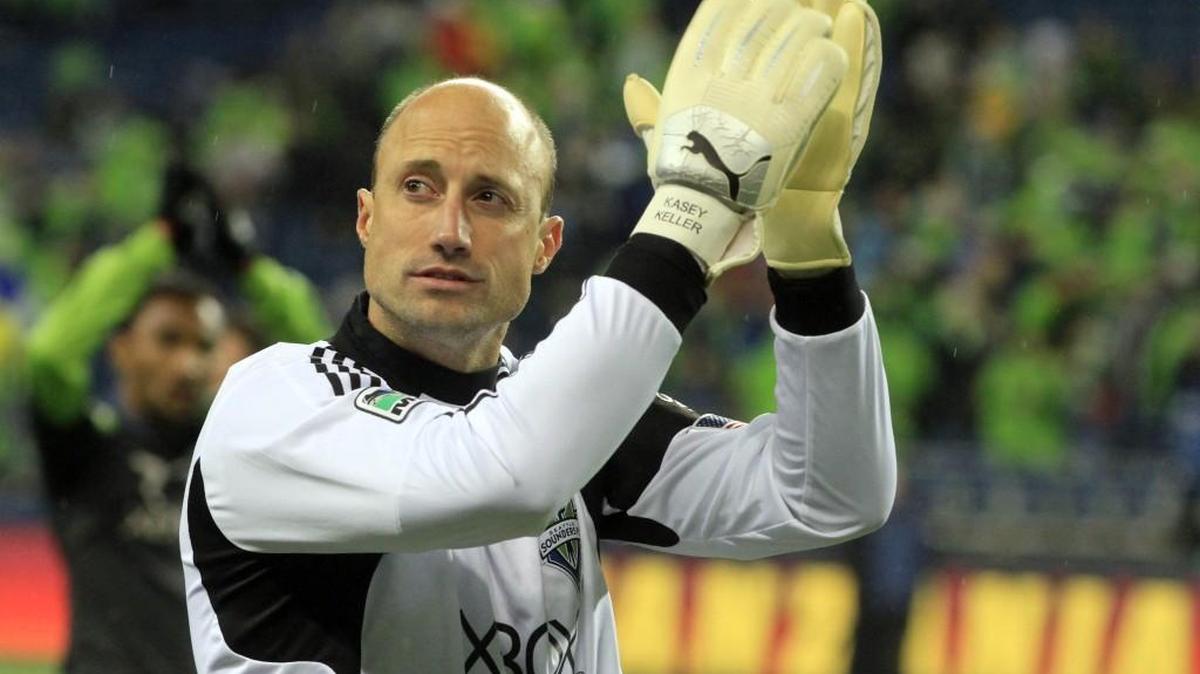 The Seattle Sounders goal keeper Kasey Keller acknowledges the fans for the final time after his team's 2-0 win against Reat Salt Lake at CenturyLink Field.