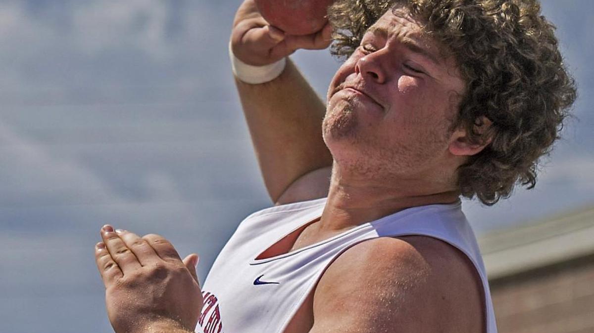 Austen Daisa of Black Hills throws during the shot put event on Day 2 of Star Track at Mount Tahoma Stadium.