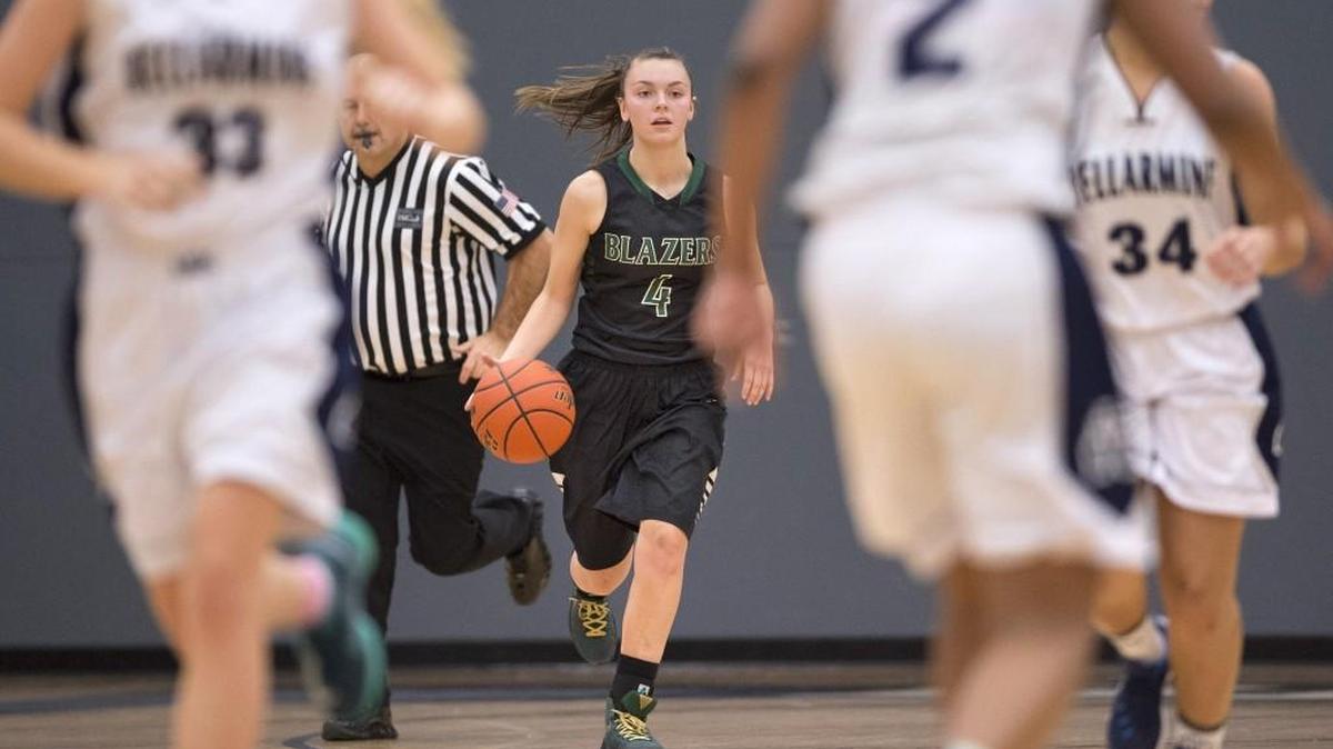 Timberline senior guard Sara Bowen brings the ball up court during a 4A Narrows League girls basketball game at Bellarmine Prep in Tacoma on Wednesday, Dec. 16, 2015.