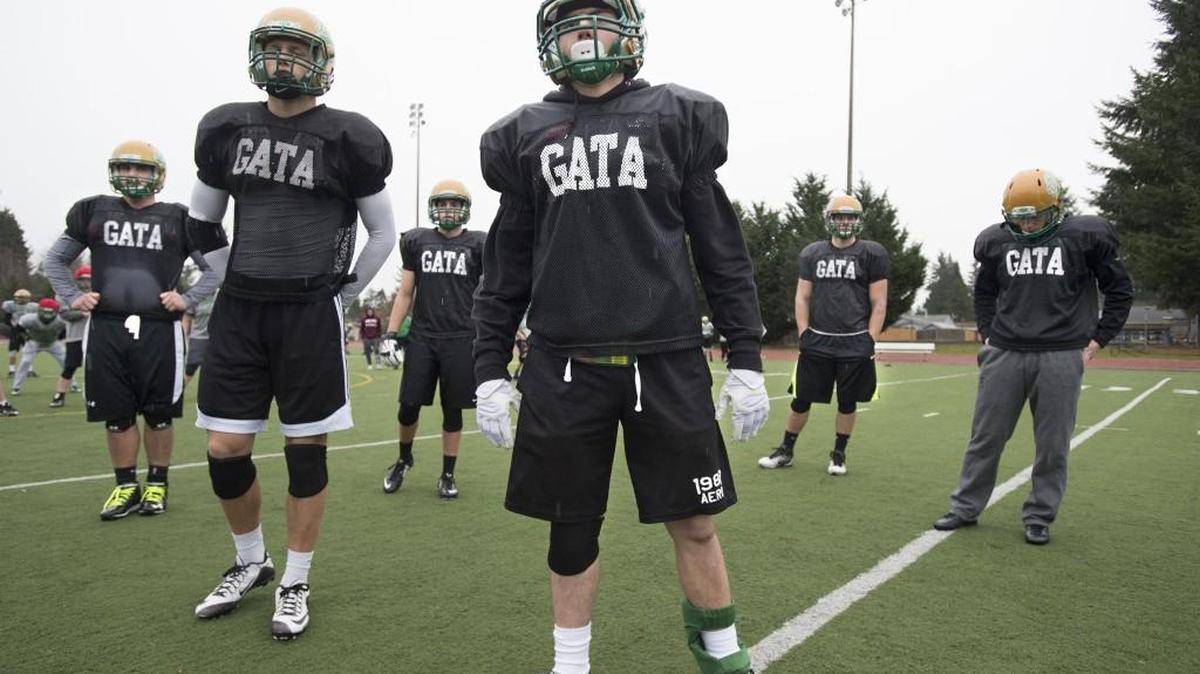 Tumwater junior Zack Jones (center) and the T-Birds defense have shut out opponents in 33 of 52 quarters this season. They face Prosser at 10 a.m. Saturday at the Tacoma Dome in the Class 2A state championship game.