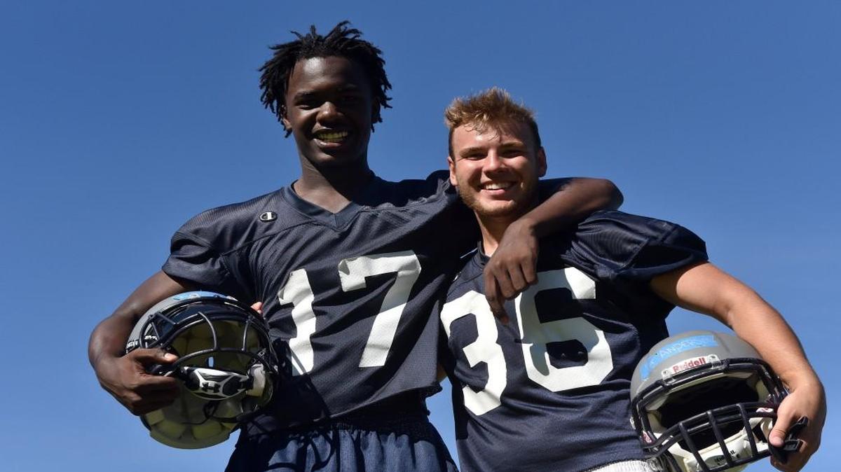 River Ridge quarterback Kelle Sanders, left, and tight end Brayden Anderson have helped lead the Hawks to the state playoffs in 2016. Sanders has completed 72 of 133 passes for 1,298 yards and 15 TDs.