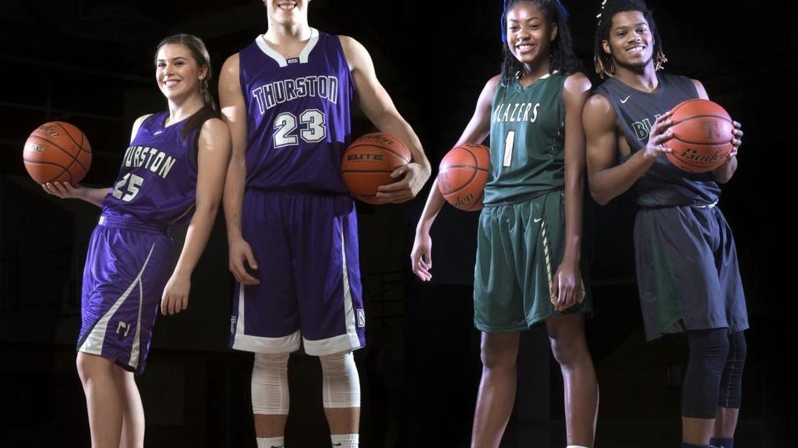 North Thurston junior twins (left) Quinlan Christian and Clay Christian will match their respective teams against Timberline, who have siblings of their own: junior post Keshara Romain and senior guard Tariq Romain.