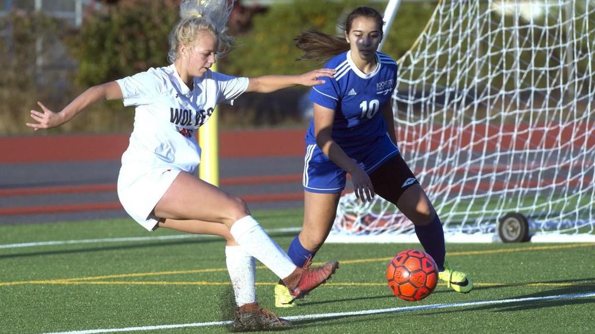 Black Hills senior forward Syndey Lowe is The Olympian’s 2017 All-Area girls soccer player of the year. She’s shown during a game against Rochester at Tumwater District Stadium on Thursday, Sept. 28, 2017.