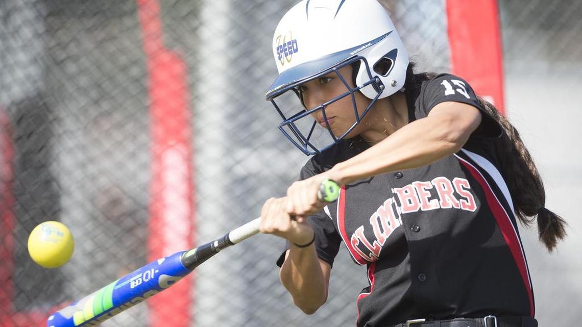 Shelton’s Aurora Gouley takes batting practice this week. “She’s not just a dedicated, great fast-pitch player, she’s a great person,” says Kim Goldsby, who is in her seventh year as Highclimbers coach. “Our team talks about her all the time like she has no flaws.”