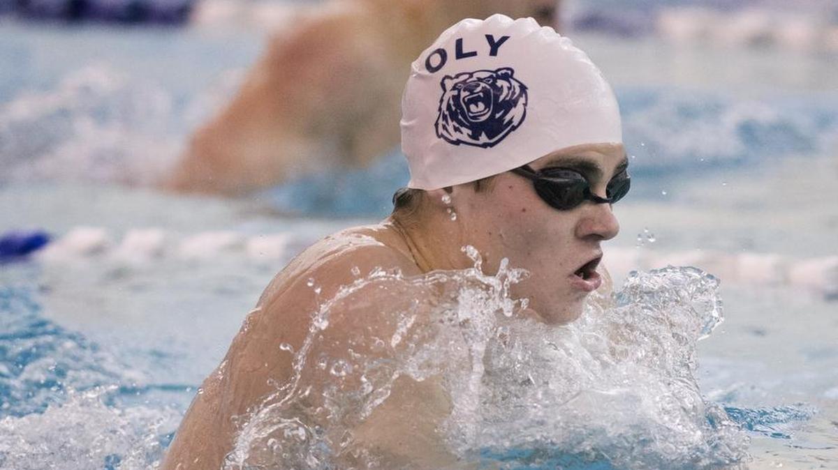 Olympia’s Andrew Wright swims the breaststroke en route to a first-place finish in the 200 IM.