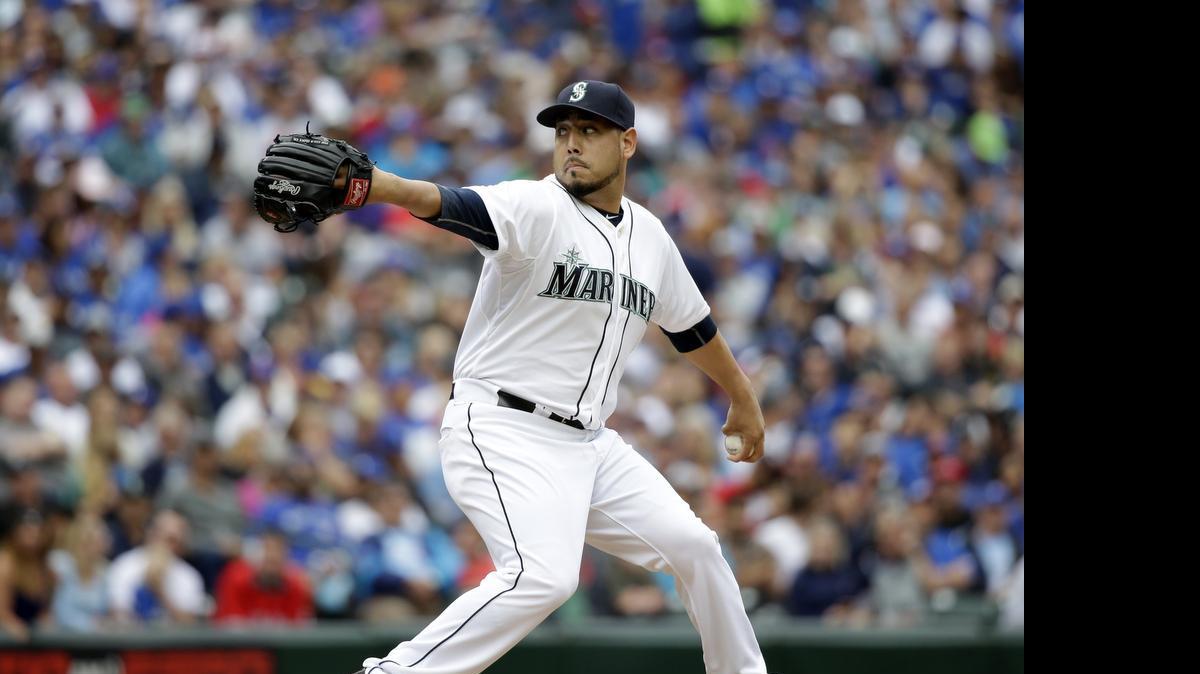 
Seattle Mariners relief pitcher Vidal Nuno delivers against the Toronto Blue Jays on Tuesday. “I’m available every day,” Nuno said.
