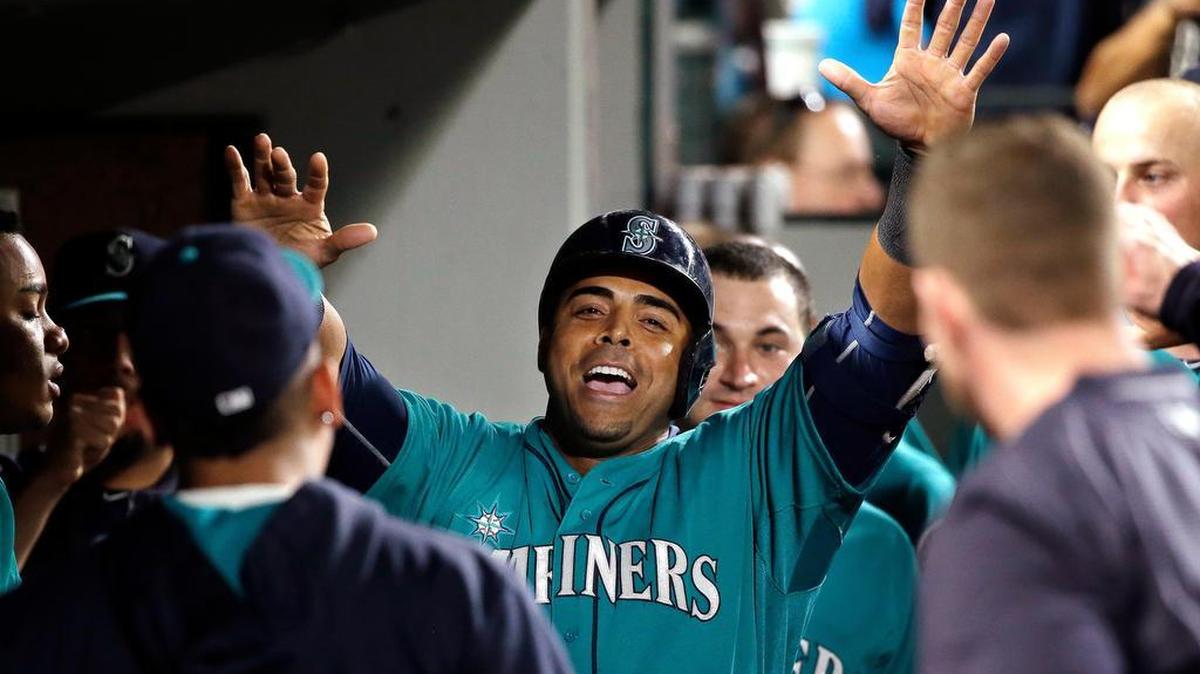 
Mariners outfielder Nelson Cruz has had his share of dugout celebrations after home runs this season. His consistency has netted him 34 homers so far — on pace for a career-high 48.
