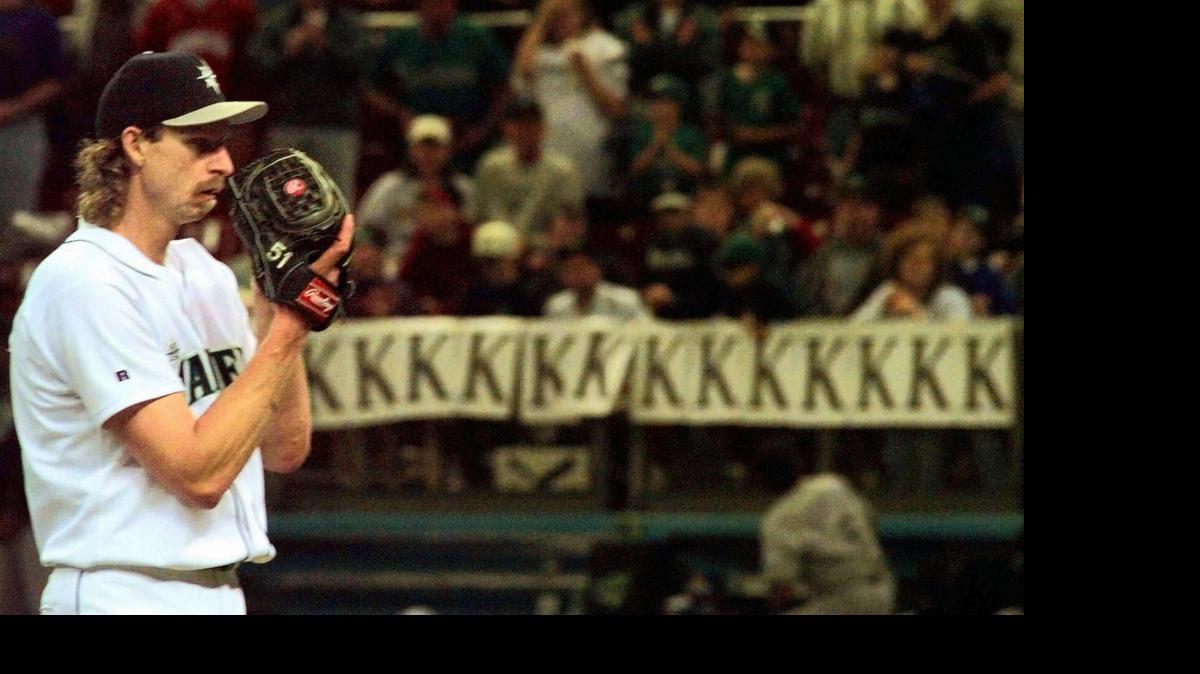 
Starting pitcher Randy Johnson pitched 10 seasons with the Mariners from 1989-1998 before being traded to the Houston Astros. Johnson accumulated a 130-74 record with a 3.42 earned-run average and 2,162 strikeouts while with the Mariners, and a 303-166 record, 3.29 ERA and 4,875 strikeouts in his 22-season career. 
