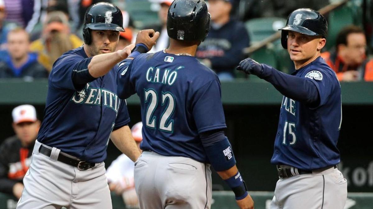 It wasn’t all Nelson Cruz in Tuesday’s victory. They also got big contributions from (from left) Seth Smith, Robinson Cano and Kyle Seager.