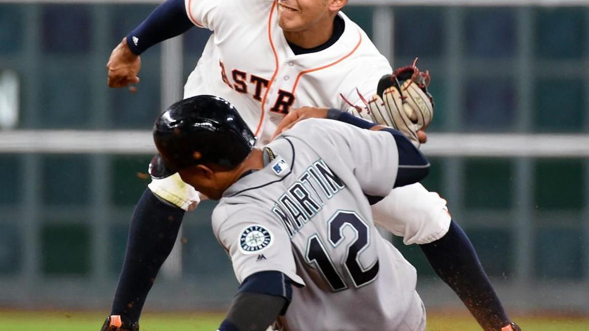 Leonys Martin beat the tag by Houston shortstop Carlos Correa in the fifth inning. Martin stole another base in the ninth inning.