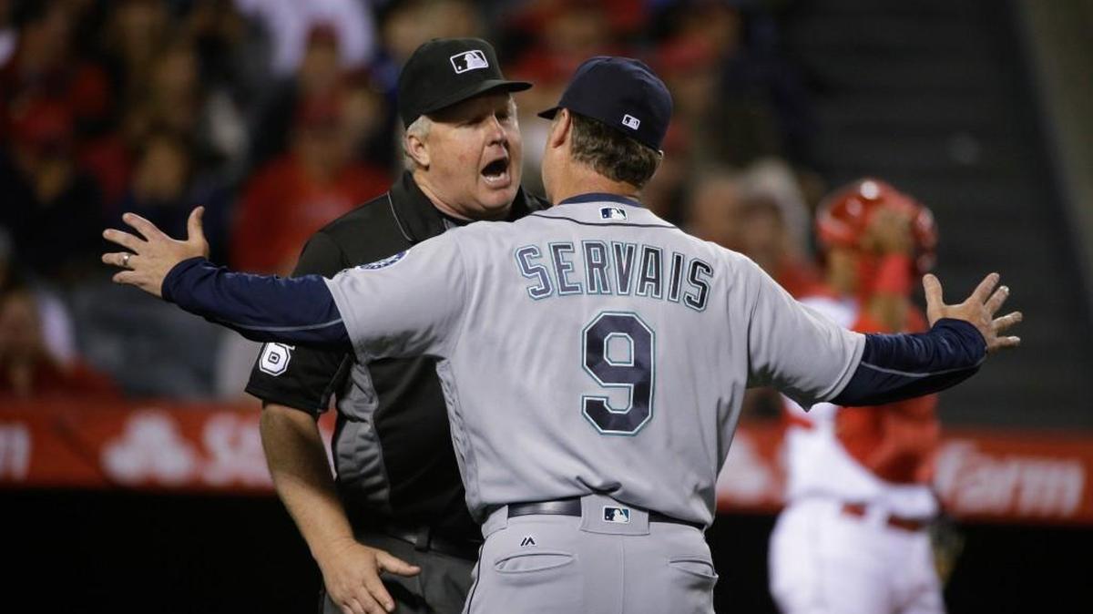 Mariners manager Scott Servais argued with crew chief Bill Miller in the sixth inning regarding a decision that sent Adam Lind back to first base. Servais lost the argument and, two pitches later, Lind was thrown out stealing when Chris Iannetta swung through a 3-2 pitch.