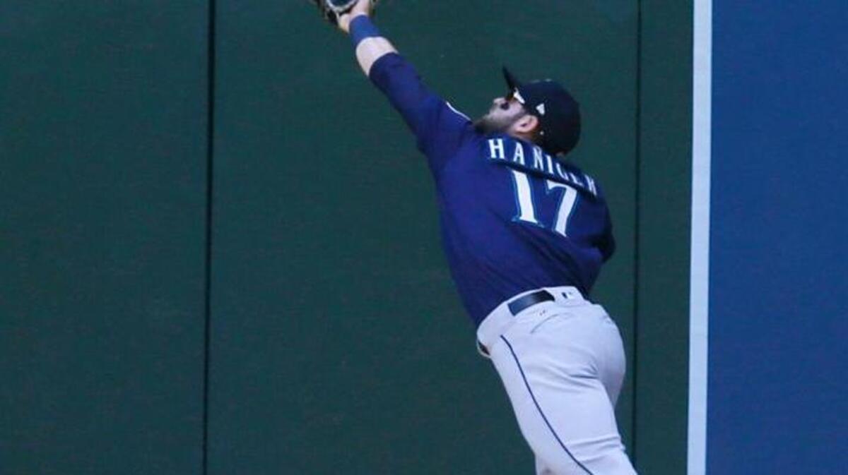 Right fielder Mitch Haniger made a desperate (and futile) lunge at Brian Dozier’s wind-blown fly ball in the first inning. The ball fell for a leadoff double that ignited Minnesota’s five-run burst.