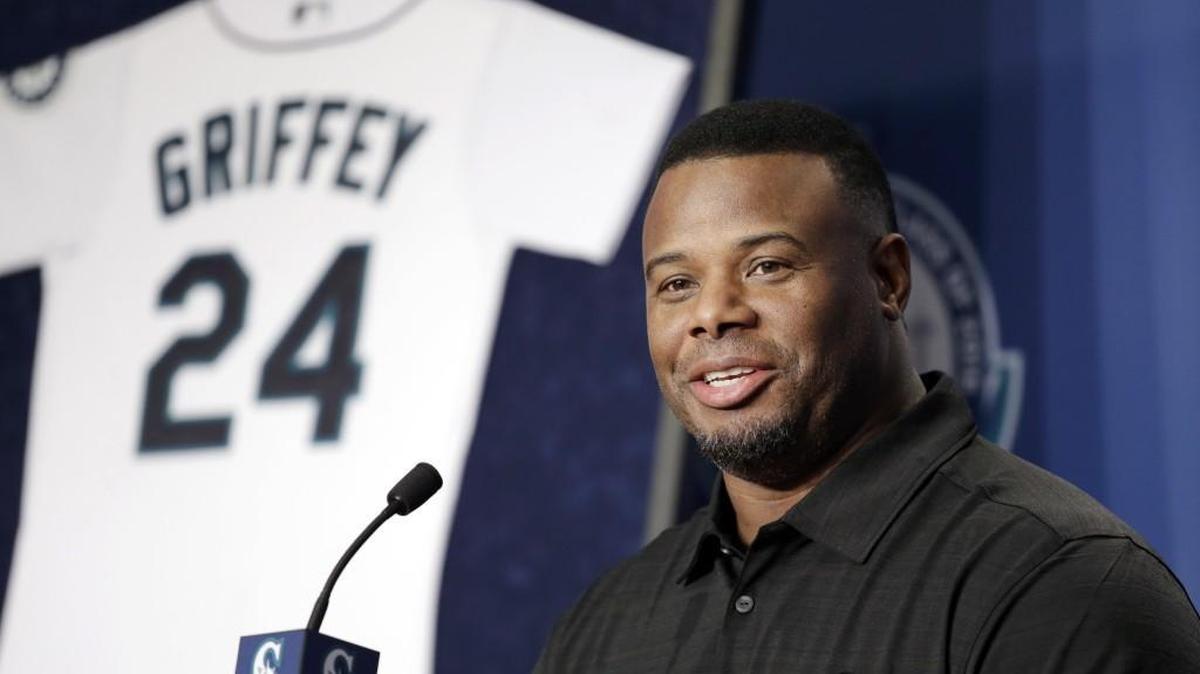 Ken Griffey Jr. speaks at a news conference Friday, Jan. 8, 2016, in Seattle. Griffey's Hall of Fame whirlwind came back to where it all started, when he spoke at Safeco Field, the stadium built in part because of him.