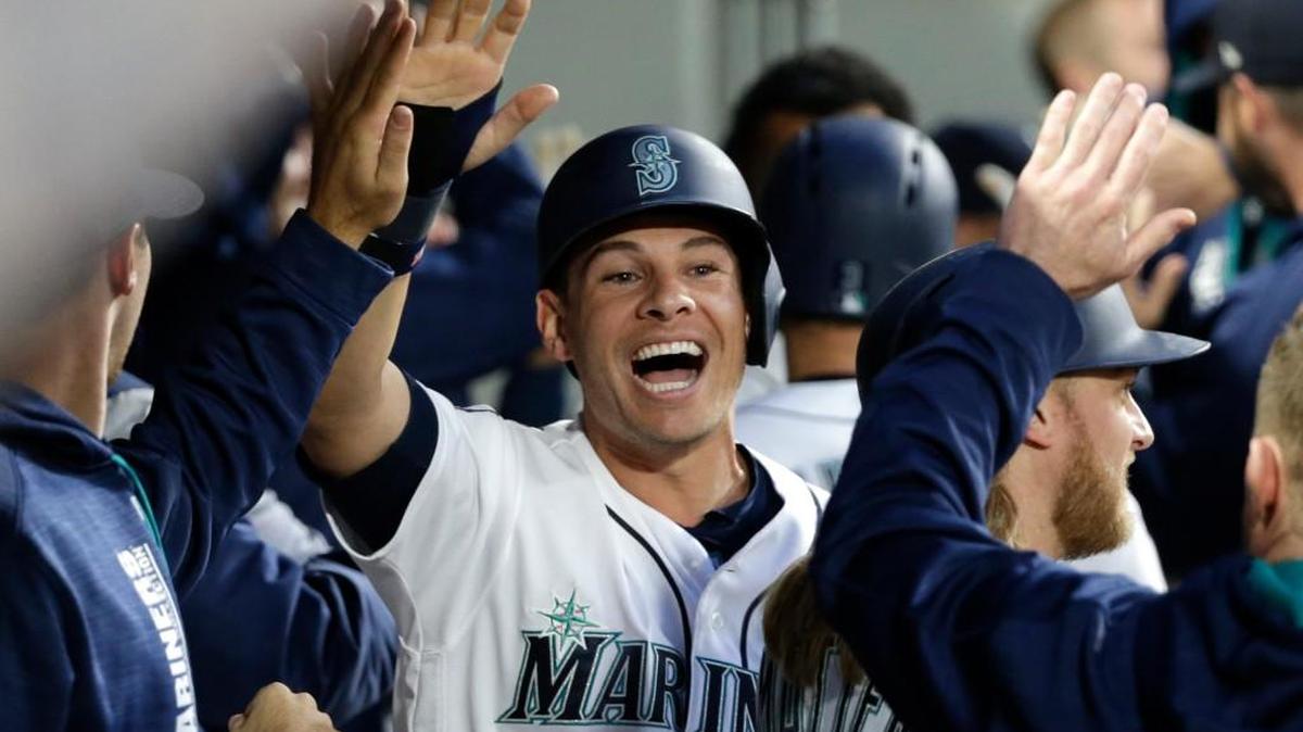 First baseman Danny Valencia is 7-for-7 with a walk in two games against Tampa Bay.