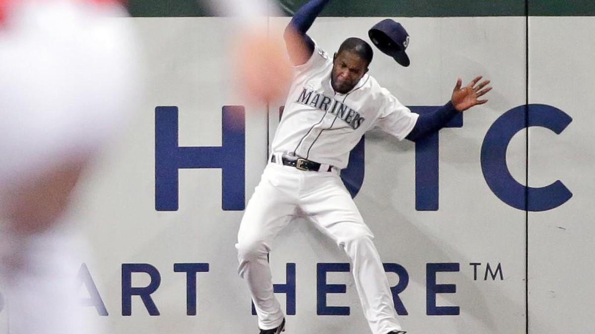 Left fielder Guillermo Heredia made a leaping catch that snatched a three-run homer away from Andrelton Simmons in the sixth inning.