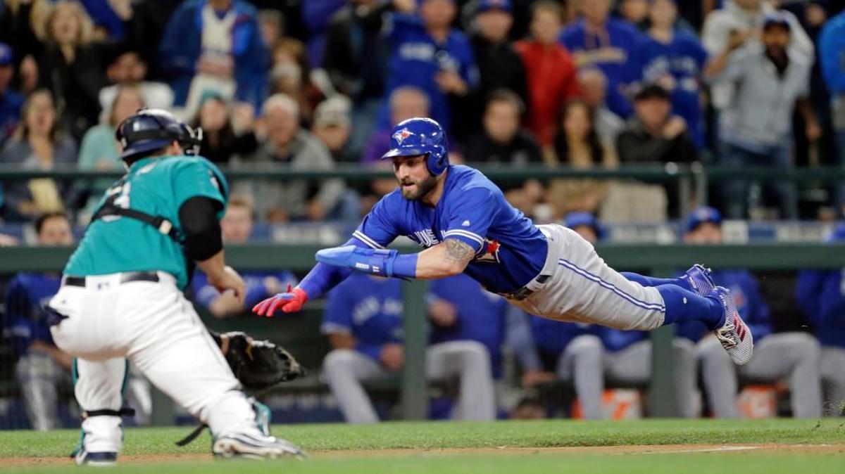 Catcher Mike Zunino had the ball waiting when Toronto’s Kevin Pillar tried to score in the seventh inning.