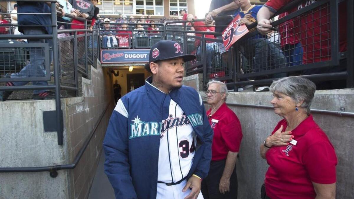 Mariners ace Felix Hernandez enters the field for his rehab start with the Tacoma Rainiers on June 6. He made his third rehab start on Saturday with the Rainiers.