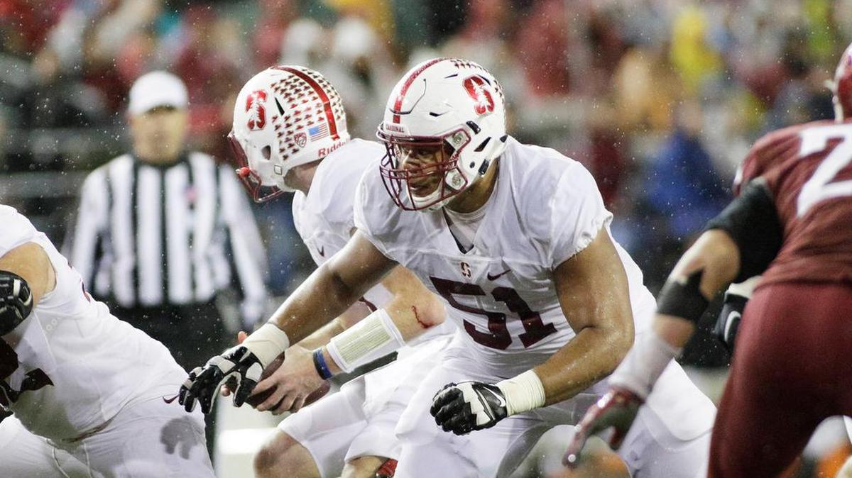 Stanford’s Joshua Garnett (51) blocks against Washington State last season. Garnett stresses the positives of growing up in Puyallup: “A lot of values I got were looking out for your neighbor, which is something that is really important in Puyallup. And looking out for your friends.”