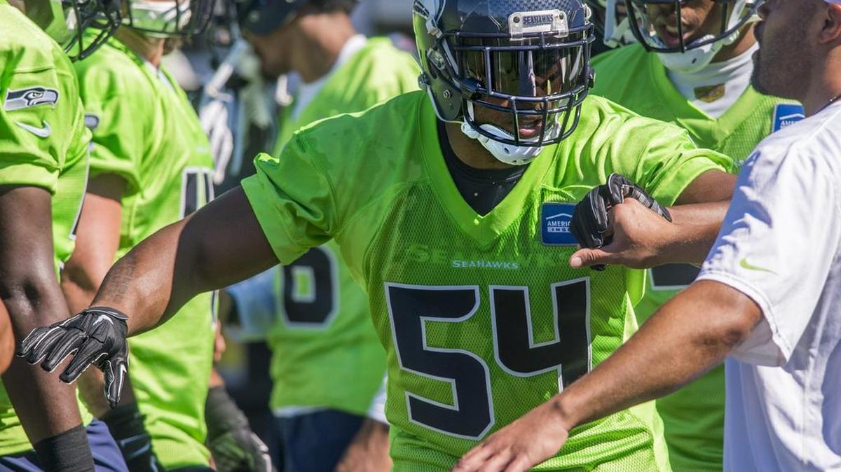 
Seahawks linebacker Bruce Irvin participates in the first day of training camp Friday in Renton
