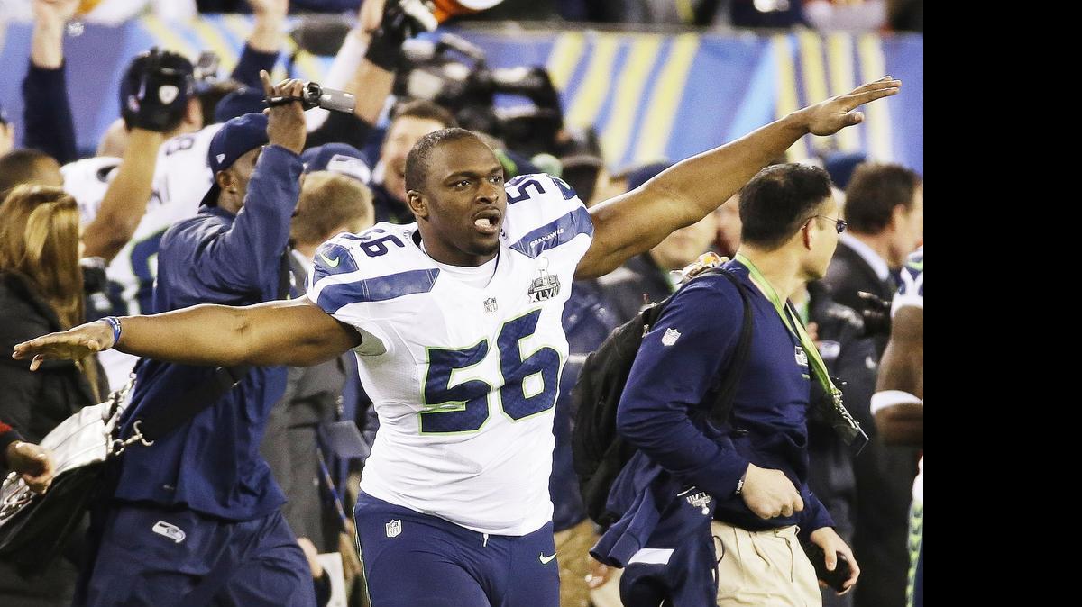 
Cliff Avril celebrates Seattle’s 2014 Super Bowl victory.“Who wouldn’t want to repeat (going to the Super Bowl),” he says. 


