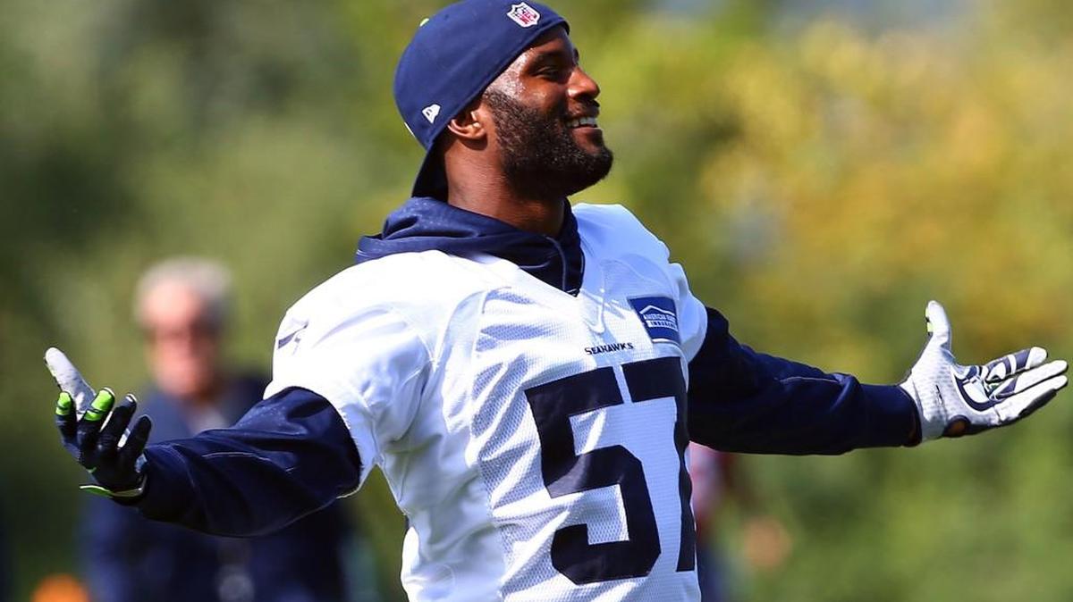 Mike Morgan, the leading candidate to start this season at strong-side linebacker, at Seahawks practice on Tuesday upon his return to the team following a quick trip to see a doctor in Philadelphia. Morgan said the trip well well and all is “great.”