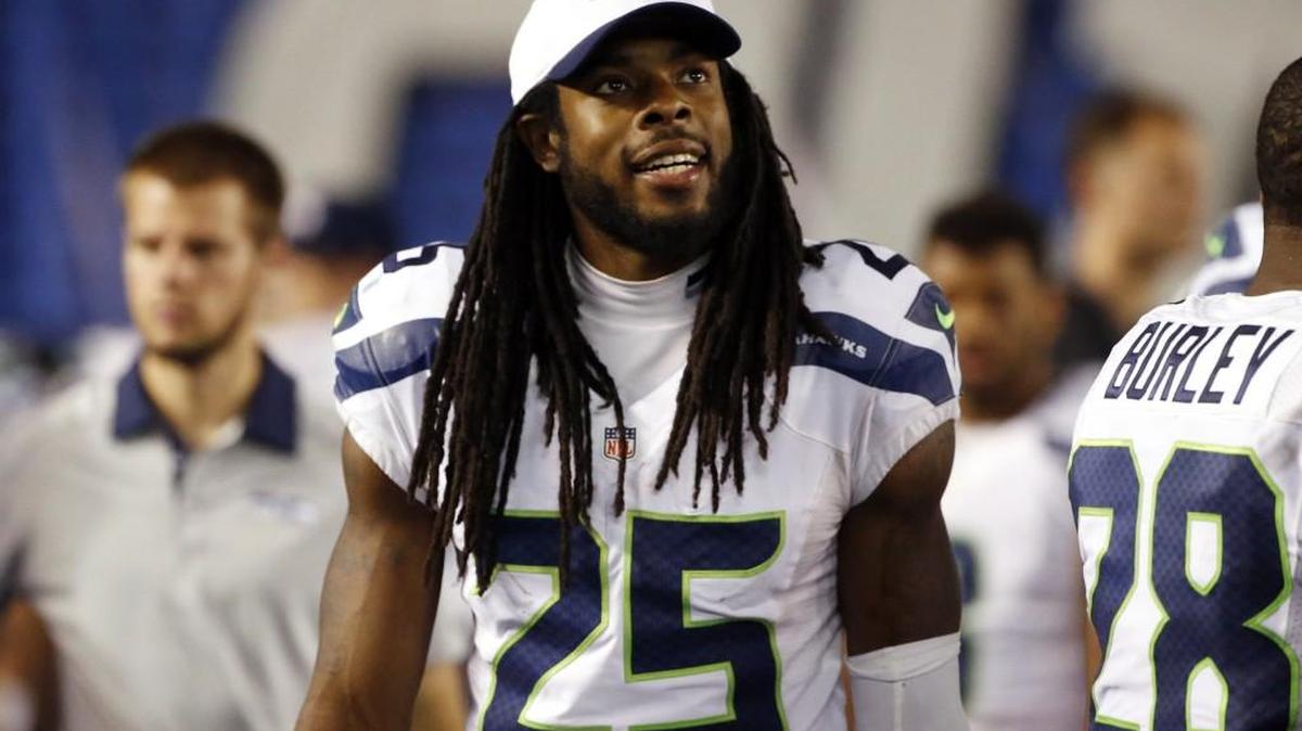 
Seahawks All-Pro cornerback on the sidelines Saturday night in San Diego after he and fellow starters played into the third quarter of Seattle’s third exhibiton. Sherman also did some teaching with rookie teammate Frank Clark during the evening.
