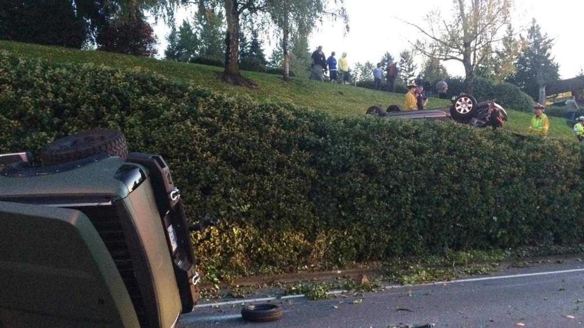 
This Oct. 14, 2015 photo provided by the Bellevue Police Dept., shows two vehicles that were involved in a crash Wednesday involving Seahawks fullback Derrick Coleman. Coleman is being released from jail pending an ongoing investigation. 
