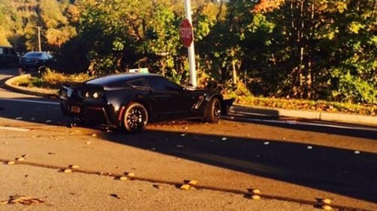 Fred Jackson’s sports car sits just outside Seahawks headquarters after a crash Tuesday.