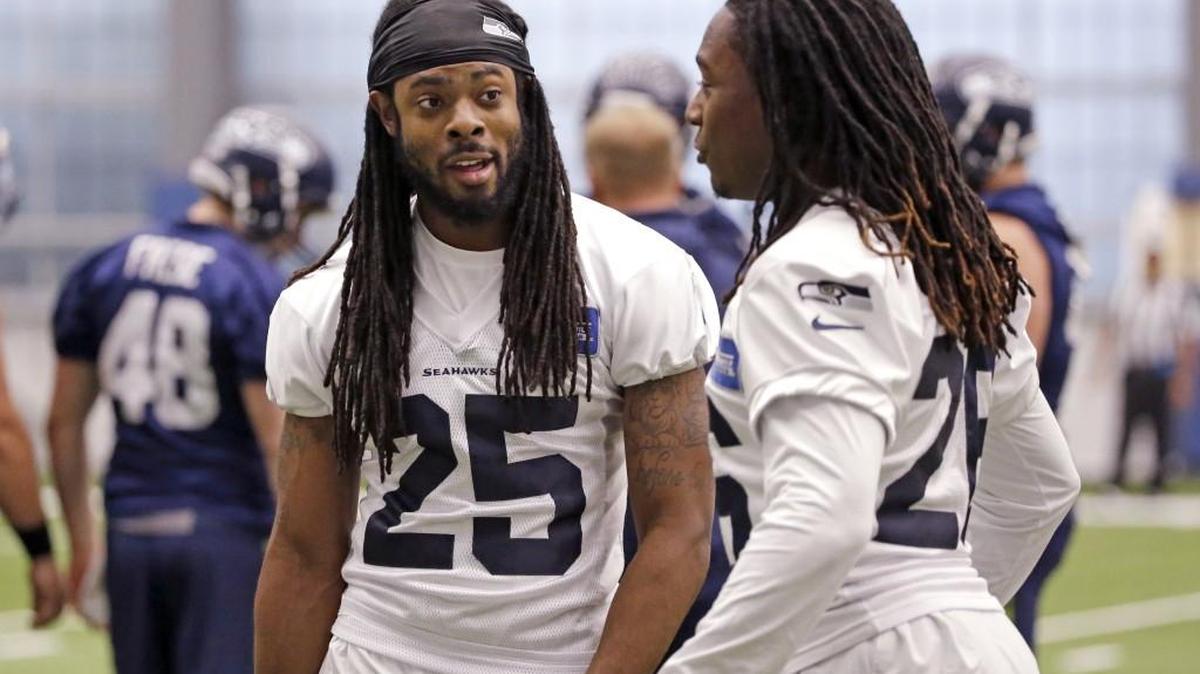 Rookie third-round pick Shaquill Griffin, right, and three-time All-Pro cornerback Richard Sherman (25) could end up being the Seahawks’ starting cornerbacks when the season begins in September.