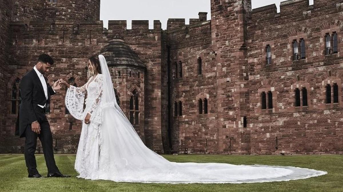 Seahawks quarterback Russell Wilson and R&B singer Ciara Harris were married last month at an 18th-century castle in the countryside outside Liverpool, England.