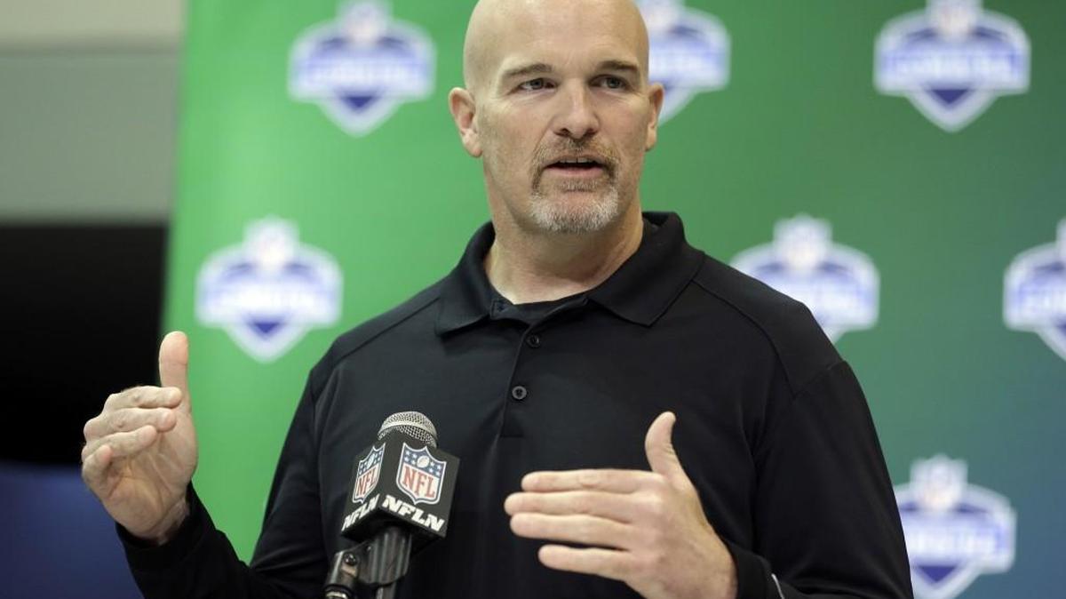 Atlanta Falcons head coach Dan Quinn speaks Wednesday morning in Indianapolis during a press conference at the NFL combine. The former Seahawks defensive coordinator took full responsibility for the Falcons’ collapse late in Super Bowl 51 last month.
