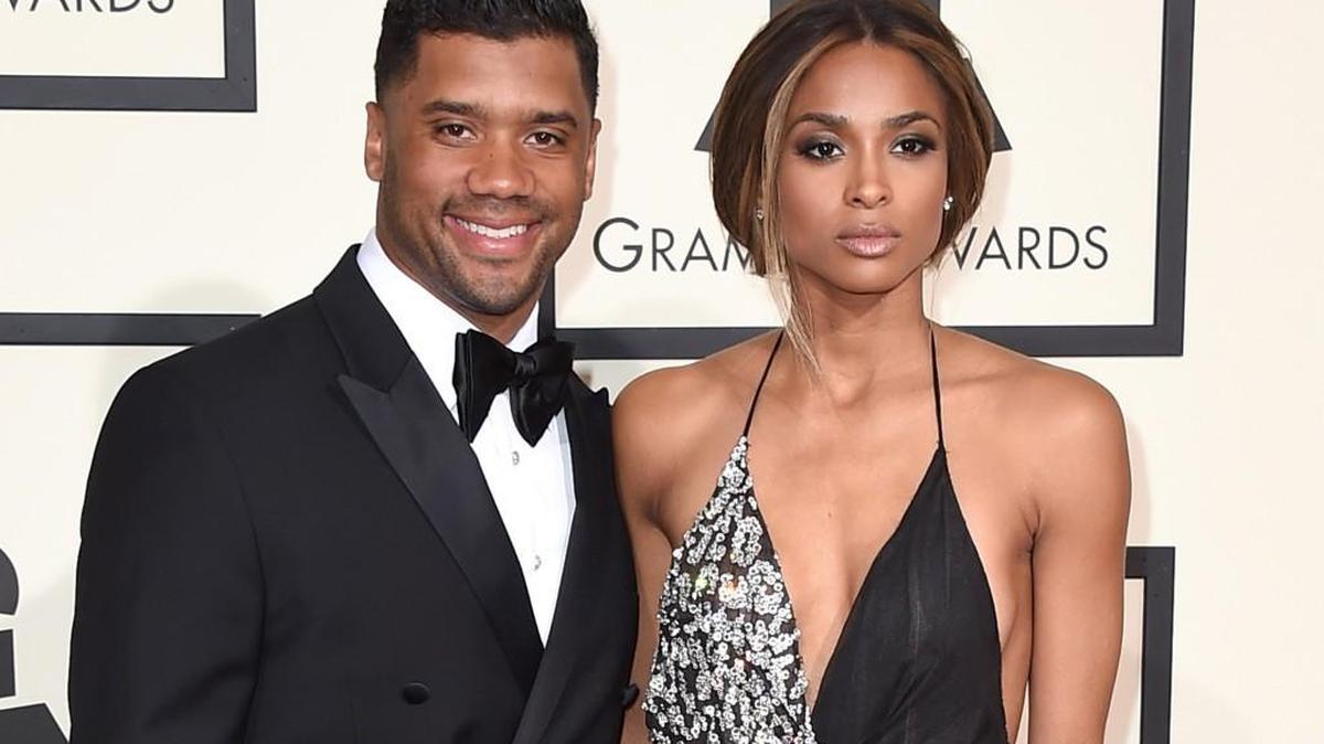Russell Wilson and wife Ciara, at February’s Grammy Awards in Los Angeles, are expecting a baby.