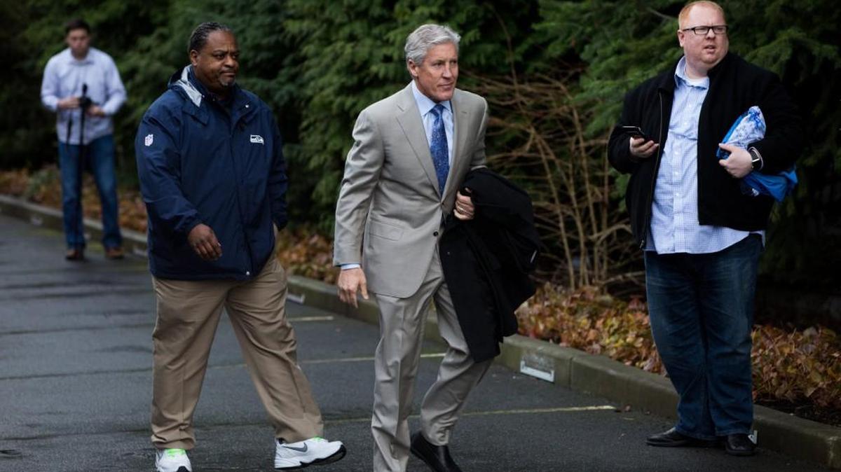 Seahawks coach Pete Carroll boarding the team bus -- minutes before Marshawn Lynch, by the way -- at team headquarters in Renton on Friday for the team’s trip to SeaTac Airport and Sunday’s NFC divisional playoff game at Carolina.