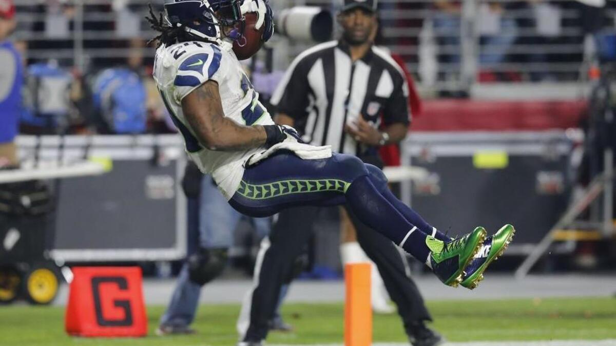 The crotch grab to celebrate particularly impressive touchdowns, like this one after he plowed through the Arizona Cardinals in December 2014, are part of Marshawn Lynch’s persona the Seahawks and the NFL won’t be seeing again anytime soon.