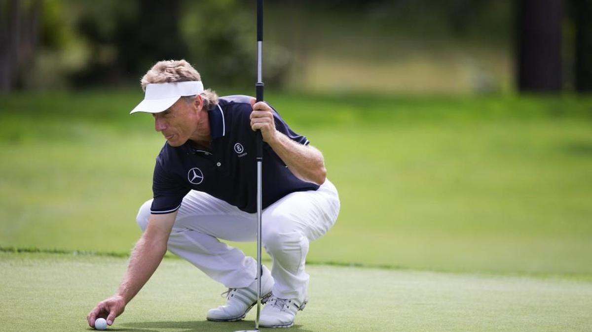 Bernhard Langer, of Germany, sizes up his options on the green of the 10th hole during the final round of the Champions Tour Boeing Classic held at TPC Snoqualmie Ridge on Sunday. Langer also won the tournament in 2010.